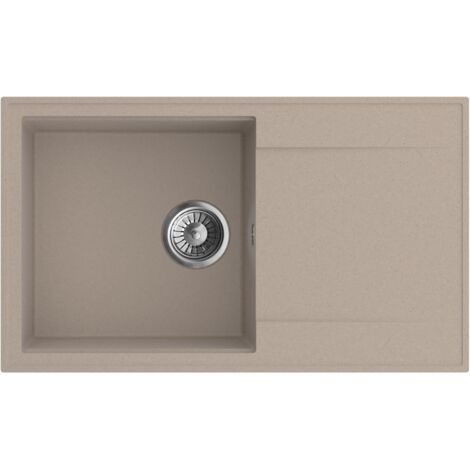Granitspüle Spülbecken Küchenspüle Beige 78 x 46cm Carlo 78 Einbauspüle Halbmatt Kratzfest Platzsparend Modernes Design mit Siphon