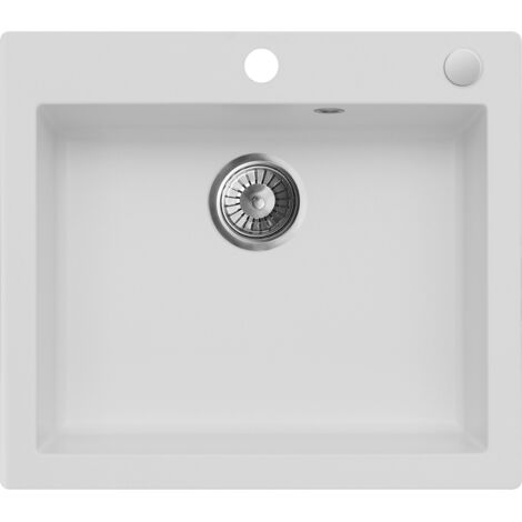 Granitspüle Spülbecken Küchenspüle Weiß 57x50 cm Mojito 60 Einbauspüle Hochwertiges Material Kratzfest und Elegant inkl Siphon