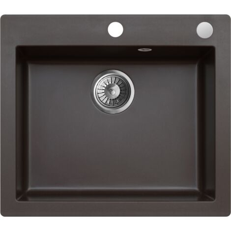 Granitspüle Spülbecken Küchenspüle Espresso Brown 57x50 cm Mojito 60 Einbauspüle Hochwertig Kratzfest Modernes Design inkl Siphon