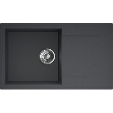 Granitspüle Spülbecken Küchenspüle Black Metallic 78 x 46 cm Carlo 78 Einbauspüle Kratzfest Elegant Platzsparend mit Siphon