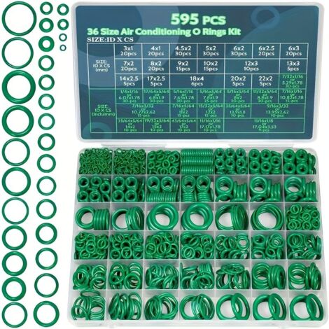 Kit de juntas tóricas 595 para aire acondicionado, 36 tamaños de juntas tóricas de goma, adecuadas para reparar mangueras de compresor de aire acondicionado automotriz.