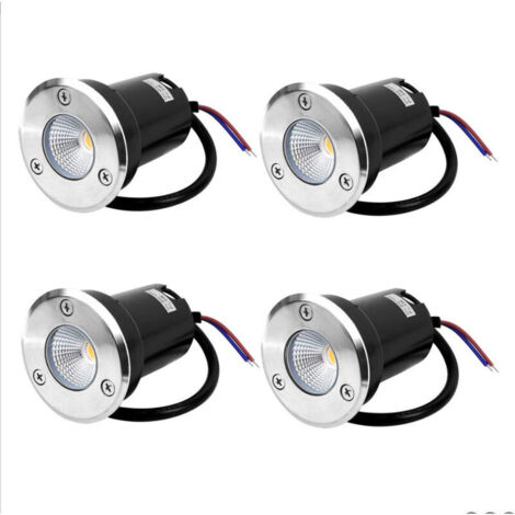 Foco empotrable de suelo de 4 LED, lámpara de pie empotrada para exterior de 5 W, resistente a la corrosión, capacidad de carga de hasta 800 kg, 12 V-24 V CC, redondo de acero inoxidable blanco (blanc (1/4)