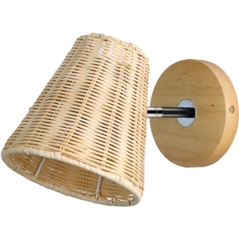 Aplique de pared de ratán - Aplique de pared de madera rústica - Brazo ajustable, adecuado para cabecera de niños, dormitorio, sala de estar, baño