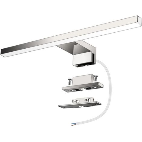 Lámpara de espejo de baño, 5 W, 400 lm, 30 cm, 230 V, 6000 K, IP44, resistente al agua, clase II, LED 3 en 1, sin parpadeo, con clip, para espejo de pared, 300 mm, cromada. (1/4)