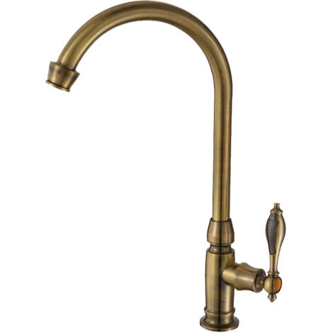 Grifo de cocina, mezclador monomando, latón cepillado, grifo de agua fría, giratorio, grifo de fregadero, grifo de lavabo para fregadero y lavamanos, bronce antiguo