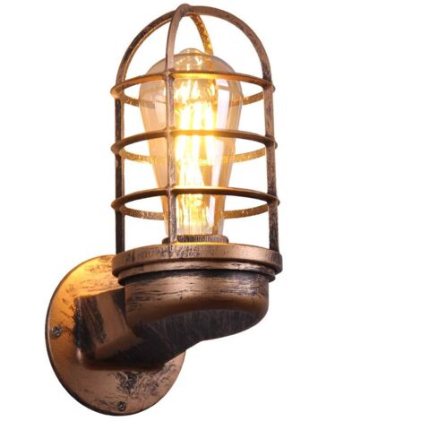 Aplique de pared retro, iluminación industrial vintage, lámparas de pared rústicas, aplique de pared con jaula metálica, iluminación interior retro (color óxido) (sin bombilla) (1/5)