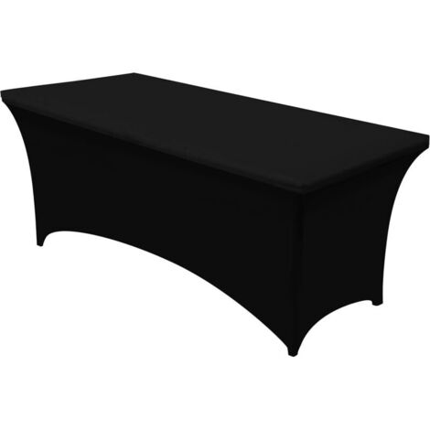 Mantel elástico de licra, color negro, de 2,4 m, para mesa de patio, de poliéster, rectangular, para bodas, cócteles, fiestas de cumpleaños, color negro (1/4)