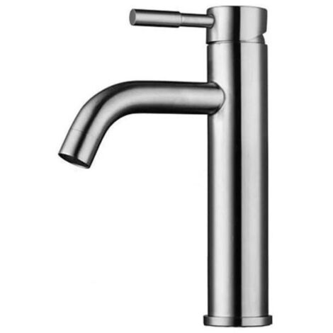 Grifo monomando para lavabo de baño moderno, de acero inoxidable, con cartucho cerámico silencioso, agua caliente/fría, color plateado. (1/4)
