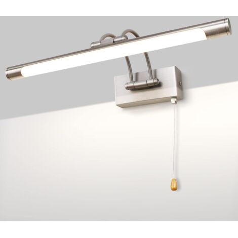 Aplique de pared LED IP44 de 8 W para espejo de baño, iluminación interior de níquel con interruptor, 40 cm, 3000 K, para cuadros y vitrinas, luces de lectura con brazo ajustable.