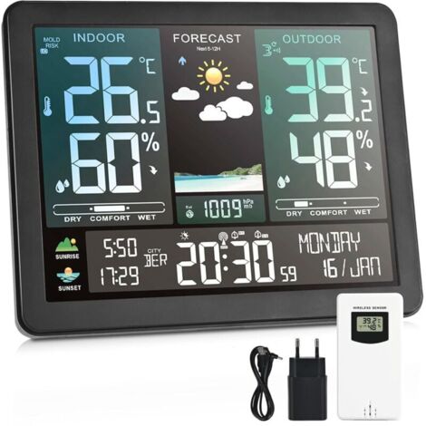 Estación meteorológica, reloj electrónico multifunción profesional, temperatura, humedad, barometría, prurito, fase. (1/4)