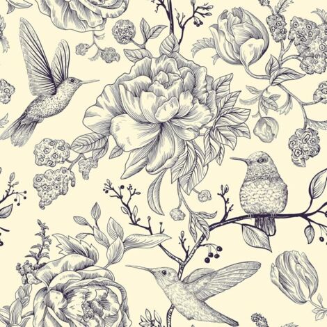 Papel pintado vintage beige con diseño de peonías y pájaros de Ineasicer, autoadhesivo para muebles, salón, cocina, revestimiento de paredes lavable, dormitorio, 44,5 cm x 300 cm