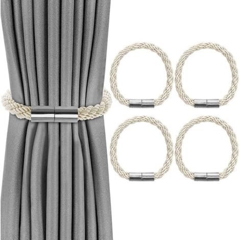 Juego de 4 alzapaños magnéticos trenzados para cortinas, ideal para decorar el hogar y la oficina (beige) (1/4)