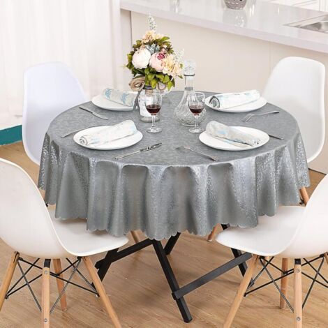 Mantel redondo impermeable de hule, de poliuretano, 260 cm, ecológico, nórdico, antimanchas, lavable, de fácil cuidado, para cocina y restaurante (gris)