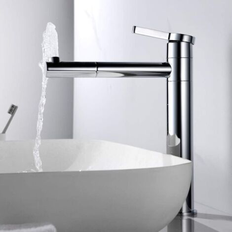 Grifo mezclador para lavabo de baño Ineasicer, caño alto de 229 mm y giro de 360°, conexión de agua caliente/fría de 50 cm, latón cromado, color plata (1/4)