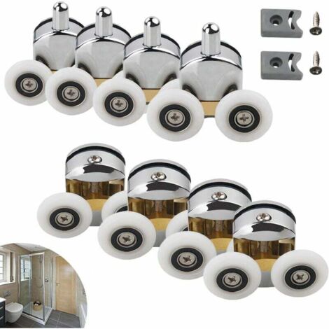 Rodillo para puerta corredera de 25 mm, 8 piezas, rueda giratoria para cabina de baño (4 ruedas superiores + 4 ruedas inferiores) (1/5)