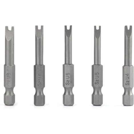 Puntas de destornillador en forma de U, puntas magnéticas fabricadas en aleación de acero S2, 50 mm de longitud, vástago hexagonal de 1/4". (1/4)