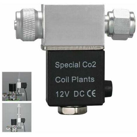 Accesorios para botellas de CO2 y acuarios Válvula solenoide para acuario Regulador del sistema de CO2 Salida CC 12 V Conexión M10 1 Rosca externa Cabezal único Versión silenciosa de baja temperatura (1/4)
