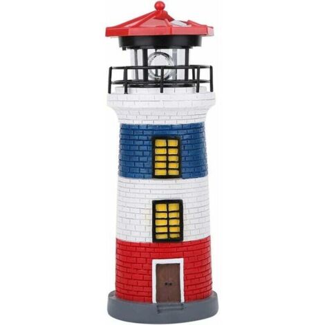 Faro decorativo solar de estilo náutico, IP44, resistente al agua, para jardín, luz nocturna para caminos de patio, faro LED giratorio para jardín (rojo)