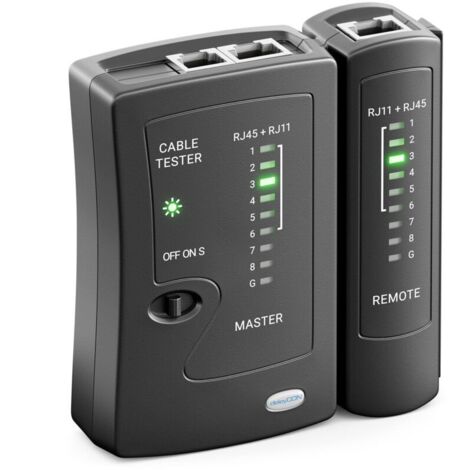 Probador de cables de red ISDN LAN RJ11, RJ12 y RJ45 - para cables de conexión CAT6, CAT7 y CAT8 - Probador de cables y conexiones - Negro (1/4)
