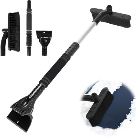 Raspador de hielo y cepillo para nieve (2 en 1), herramienta para quitar la nieve con mango de espuma, cepillo ajustable y extraíble para coche, camión, SUV y parabrisas - Negro
