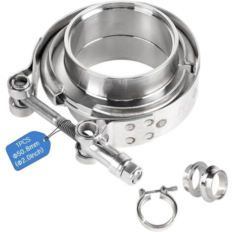 Kit de abrazaderas en V + bridas de Ø 50,8 mm (2,0") en acero inoxidable 304. Abrazadera en V para escape, bridas soldables con anillos centradores para turbo, línea de escape, tubo de bajada (platead (1/4)