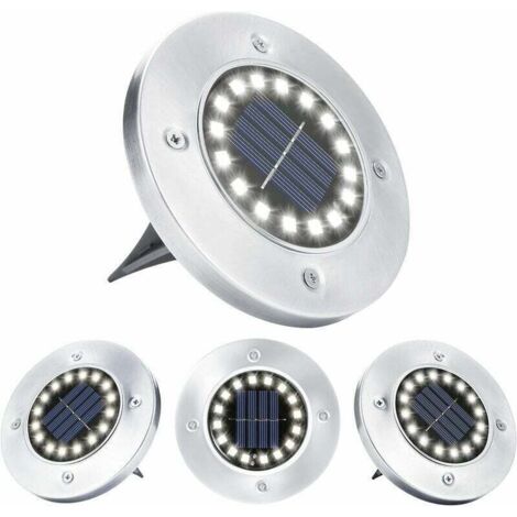 Luces solares para jardín, paquete de 4, 16 LED solares para suelo, focos empotrables para exteriores, impermeables, de acero inoxidable, para caminos, patios, pasarelas, césped subterráneo, blanco fr