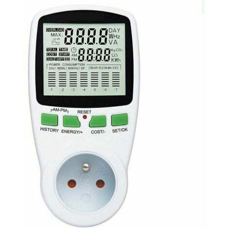 Medidor monobloque enchufable de vatios/kW, amperímetro, monitor de consumo eléctrico doméstico, medidor de energía enchufable, analizador y comprobador, protección contra sobrecarga 178.57.7 (1/4)