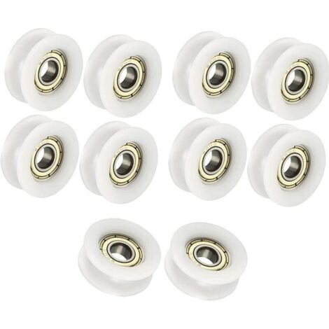 Rodamiento de bolas blanco de 6 x 24 x 9 mm con ranura en forma de U para polea de muebles (paquete de 10) (1/5)