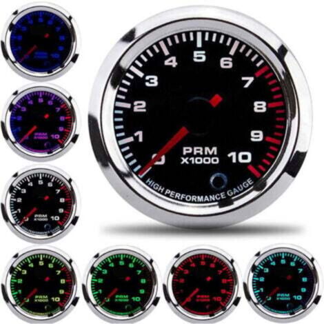 Tacómetro automotriz, 12 V, 52 mm/2 pulgadas, 0-10 000 RPM, pantalla de tacómetro, velocímetro LCD universal de 7 colores con rango de medición.
