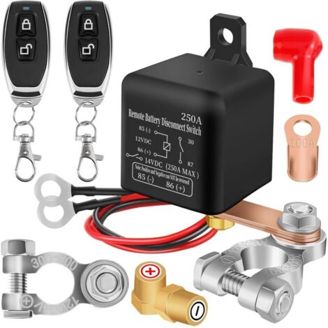 Interruptor de desconexión de batería de 12 V, disyuntor de batería de 12 V, relé de desconexión de batería de 250 A con 2 mandos a distancia para coche, barco, camión y autocaravana (250 A) (1/4)