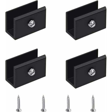 Abrazadera para cristal, 4 piezas, soporte de pared para estante de cristal, color negro, ajustable, aleación de aluminio, para cristal de 6 a 8 mm de espesor.