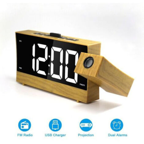 Reloj despertador con proyección para dormitorio, con visualización de temperatura interior y exterior, despertador dual, mesa de proyección creativa, despertador electrónico de noche. (1/5)