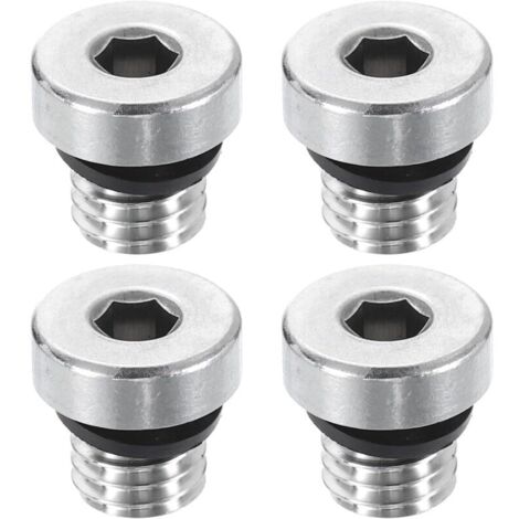 Juego de 4 tapones de acero inoxidable 304 para tuberías, rosca macho métrica M8 x 1,25, cabeza hexagonal, con junta tórica, para tuberías de aire, agua, aceite y gas. (1/4)