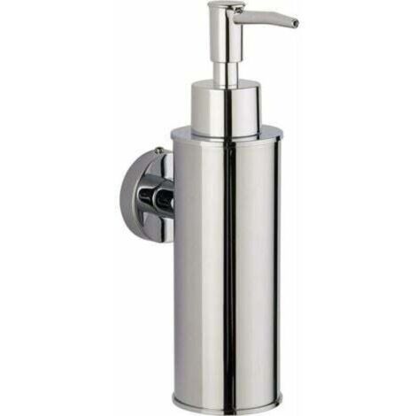 Dispensador de jabón redondo de acero inoxidable 304 cromado, para montaje en pared, ideal para baño, cocina y decoración de interiores. (1/4)