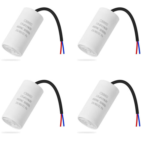 Lote de 4 condensadores CBB60 de 450 V, 16 uf, 50/60 Hz. Condensadores de arranque, condensadores de motor y condensadores de microfaradios con cable. JALLERIA.