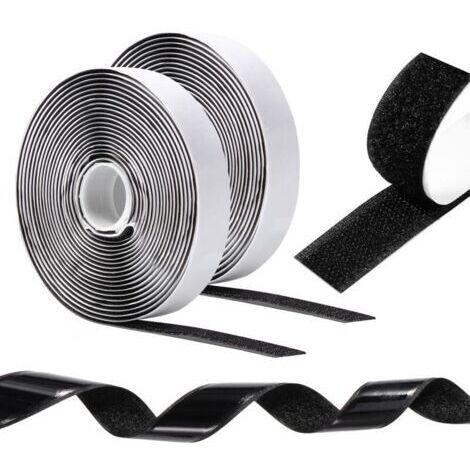 Cinta de velcro autoadhesiva para raspar, doble cara, 10 m × 20 mm, cinta adhesiva de alta adherencia, cintas de raspar autoadhesivas para marcos de fotos, mosquiteros, alfombras y manualidades – Negr (1/4)