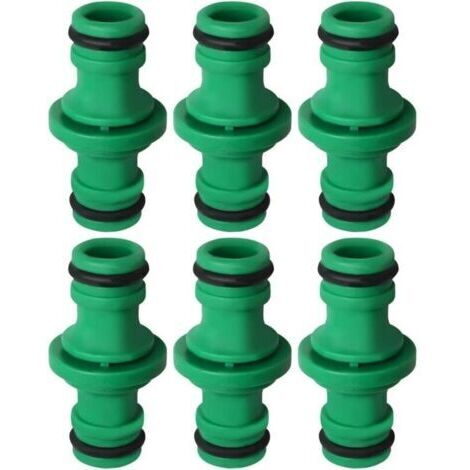 Set de 6 conectores de tubo de doble conexión, conectores de tubo de irrigación verde, adecuados para lavado de autos y conexión de tuberías de irrigación (1/4)