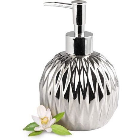 Dispensador de jabón líquido de cerámica con acabado dorado – estilo moderno de casa rural – para decoración elegante de baños, hoteles y cocinas – color plata. (1/4)