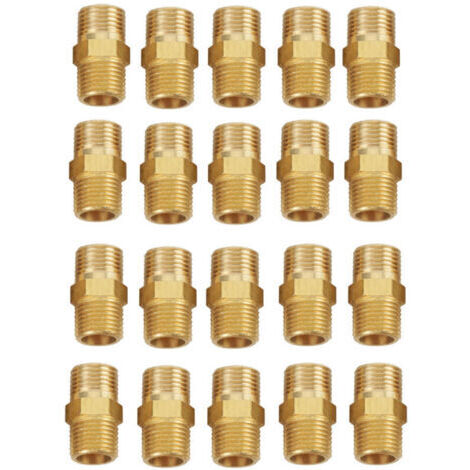 20 piezas de conexiones hexagonales de rosca, conector de tubería de 1/8 BSP a 1/8 BSP, conector de tubería, conexión de válvula de bronce. (1/4)