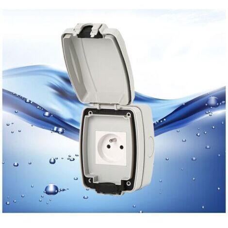 Enchufe exterior impermeable IP66, enchufe con forma de interruptor de pared protegido contra polvo, enchufe eléctrico montado en pared para jardín, interior y exterior (enchufe simple). (1/4)