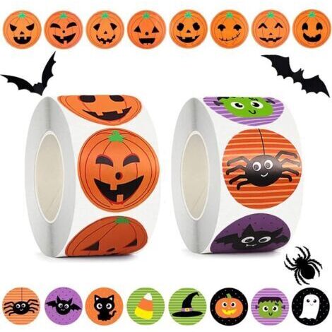 1.000 pegatinas Halloween: 2 rollos con 500 pegatinas cada uno de Byhoo con temática Halloween, total 1.000 pegatinas. El primer rollo incluye 8 pegatinas diferentes de calabaza... (1/4)