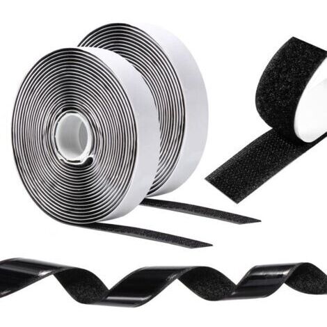 Cinta adhesiva Scratch de doble cara, 10 m × 20 mm, cinta Scratch de adhesión fuerte, bandas adhesivas Scratch para marcos de fotos, mosquiteros, alfombras y trabajos de manualidades – negro (1/4)