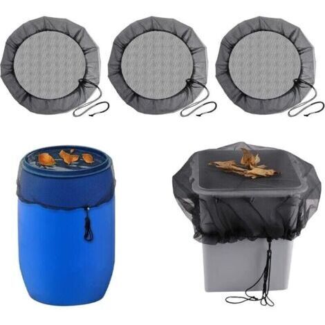 3 Piezas. Filtro para tanque de agua pluvial: Red protectora con banda de ajuste para depósito de agua, tapa ajustable, red protectora contra hojas y larvas de mosquitos – Diámetro 80 cm