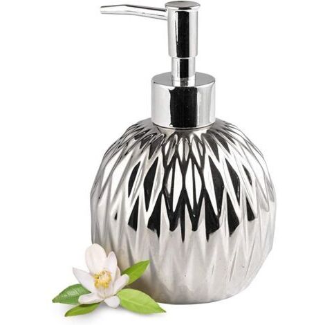 Dispensador de jabón de plata cerámica – estilo campestre moderno – para una decoración elegante de baño, hotel o cocina – plata (1/5)