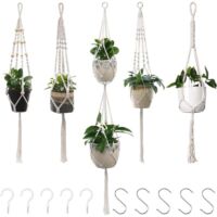 Soporte y estante para plantas, colgador de macramé para plantas, maceta colgante, maceta colgante de cuerda de algodón, juego de 5