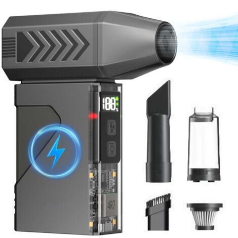 Pulitore e soffiatore multifunzionale — 180.000 giri/min, 10.000 mAh, LED e power bank — con accessori per la pulizia di auto, case ed esterni
