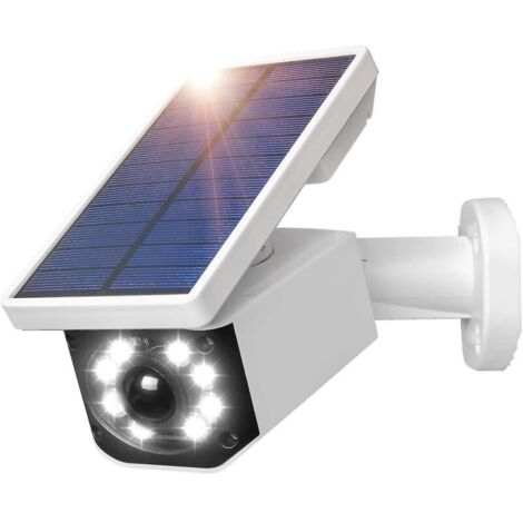 Telecamere di sicurezza finte per esterni con rilevatore di movimento e luce solare da 800 lumen per la sicurezza domestica, impermeabili IP66, bianche