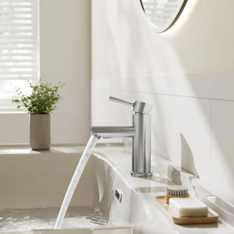 Rubinetto per lavabo a parete, rotazione a 360°, controllo a doppia maniglia, 3 fori di montaggio a parete incassati, rubinetti per lavabo da bagno, nero (1/4)