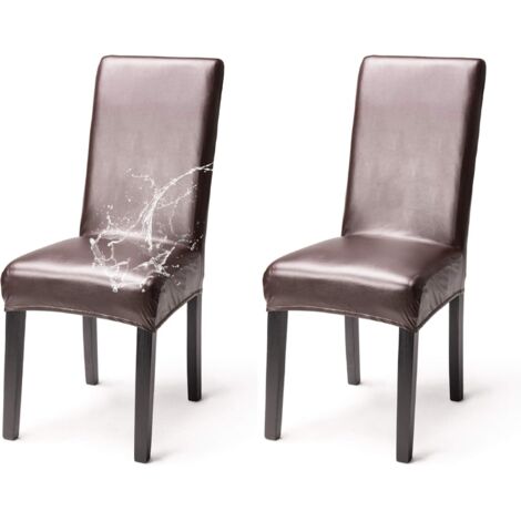 Set di 2 coprisedie in similpelle impermeabile, eleganti coprisedie elasticizzati con schienale alto per sala da pranzo, banchetti, matrimoni, feste, Natale, ristoranti, hotel, marrone (1/5)