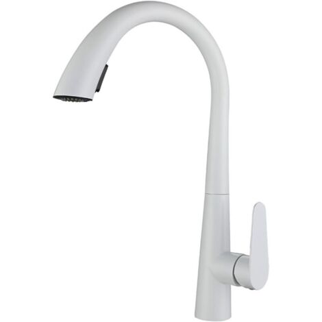 Miscelatore per rubinetto da cucina bianco con doccetta estraibile, rubinetto da cucina girevole a 360° con doccetta estraibile, rubinetto da cucina in acciaio inossidabile, 2 modalità di spruzzo